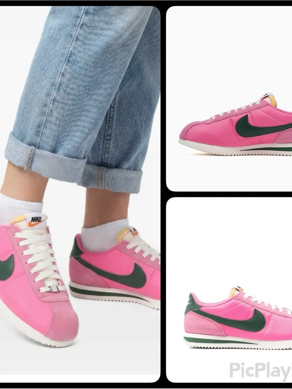 Nike Women's Cortez Pinksicle Fir Green Swoosh Accent Sneakers - Size 9 (NWOB)